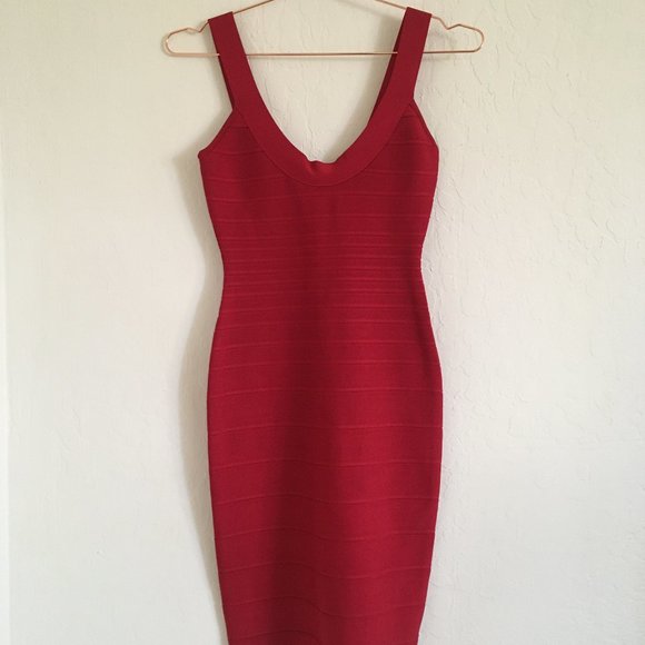 Herve Leger Sydney Bandage Bodycon Scoopneck Mini Dress Lipstick Red Small - Picture 3 of 11